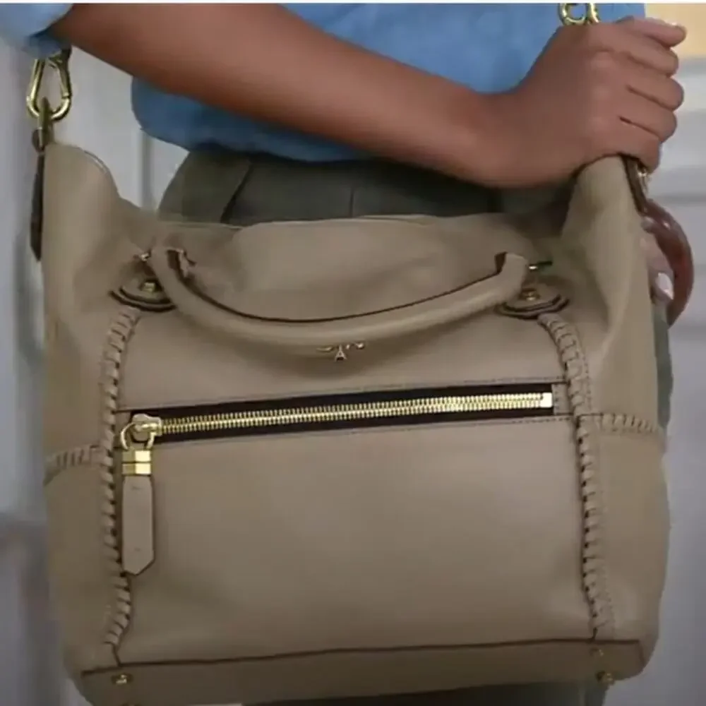 NWT OrYany Drew Pebbled Leather Slouchy Satchel in Dune